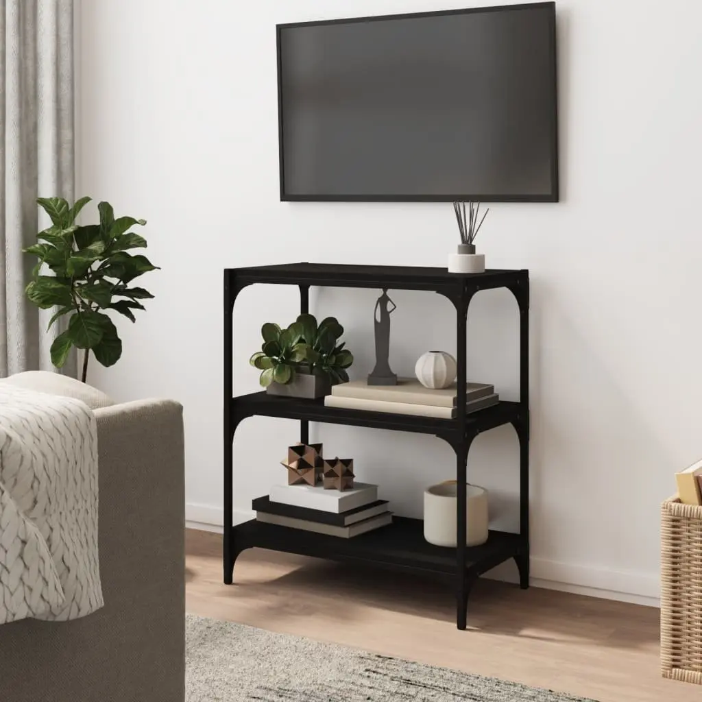 Book Cabinet Industrial Style Black 60x33x70.5cm 3 Shelves Storage Shelf