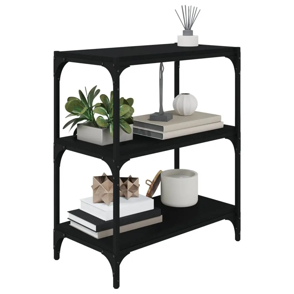 Book Cabinet Industrial Style Black 60x33x70.5cm 3 Shelves Storage Shelf
