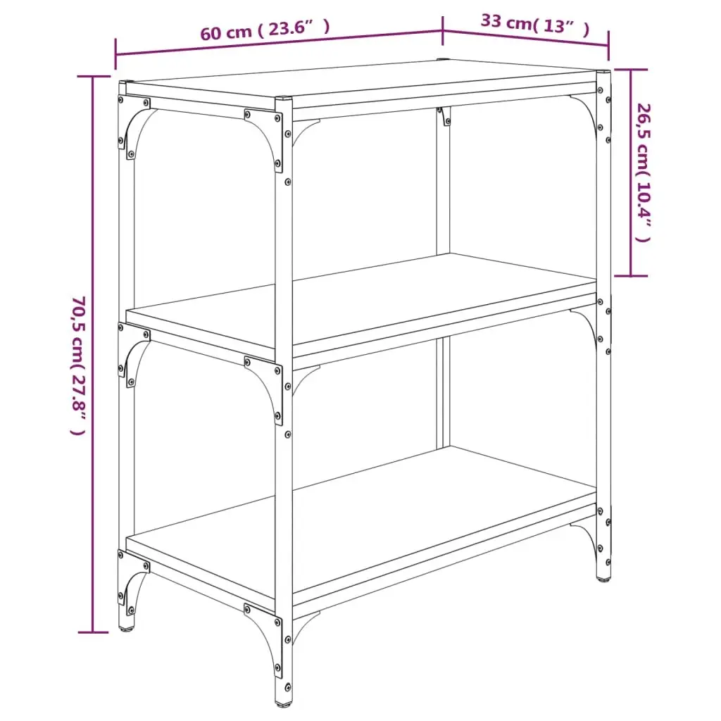 Book Cabinet Industrial Style Black 60x33x70.5cm 3 Shelves Storage Shelf