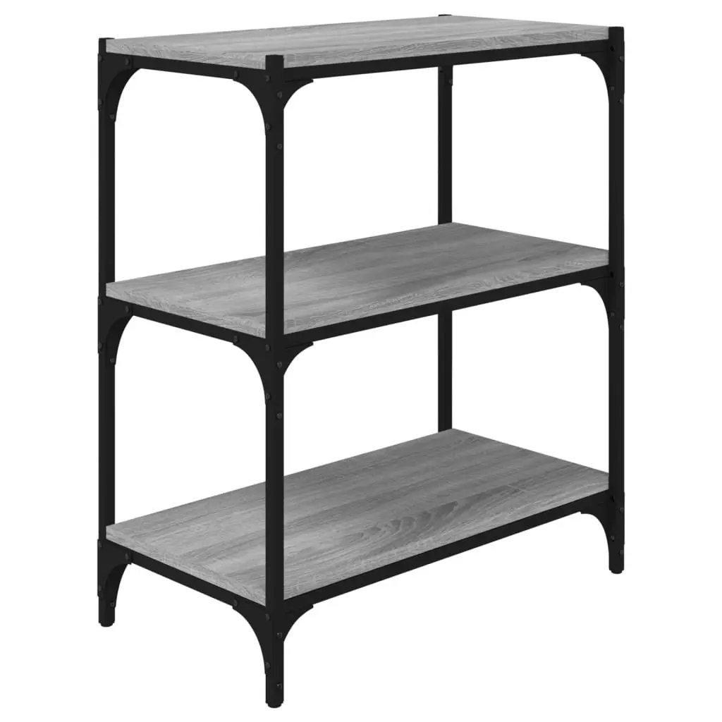 Book Cabinet Grey 3 Shelf Storage Shelving Unit Industrial Style Home Office
