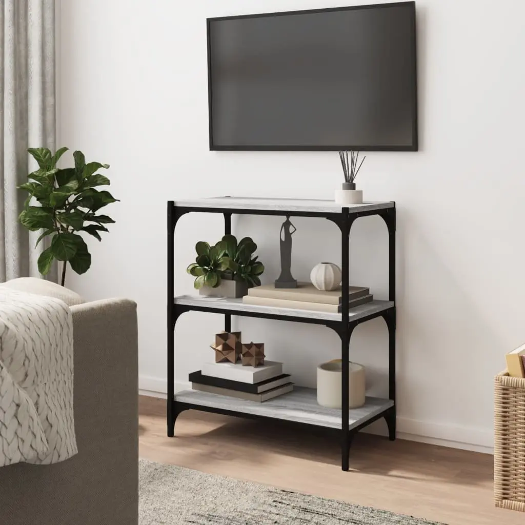 Book Cabinet Grey 3 Shelf Storage Shelving Unit Industrial Style Home Office
