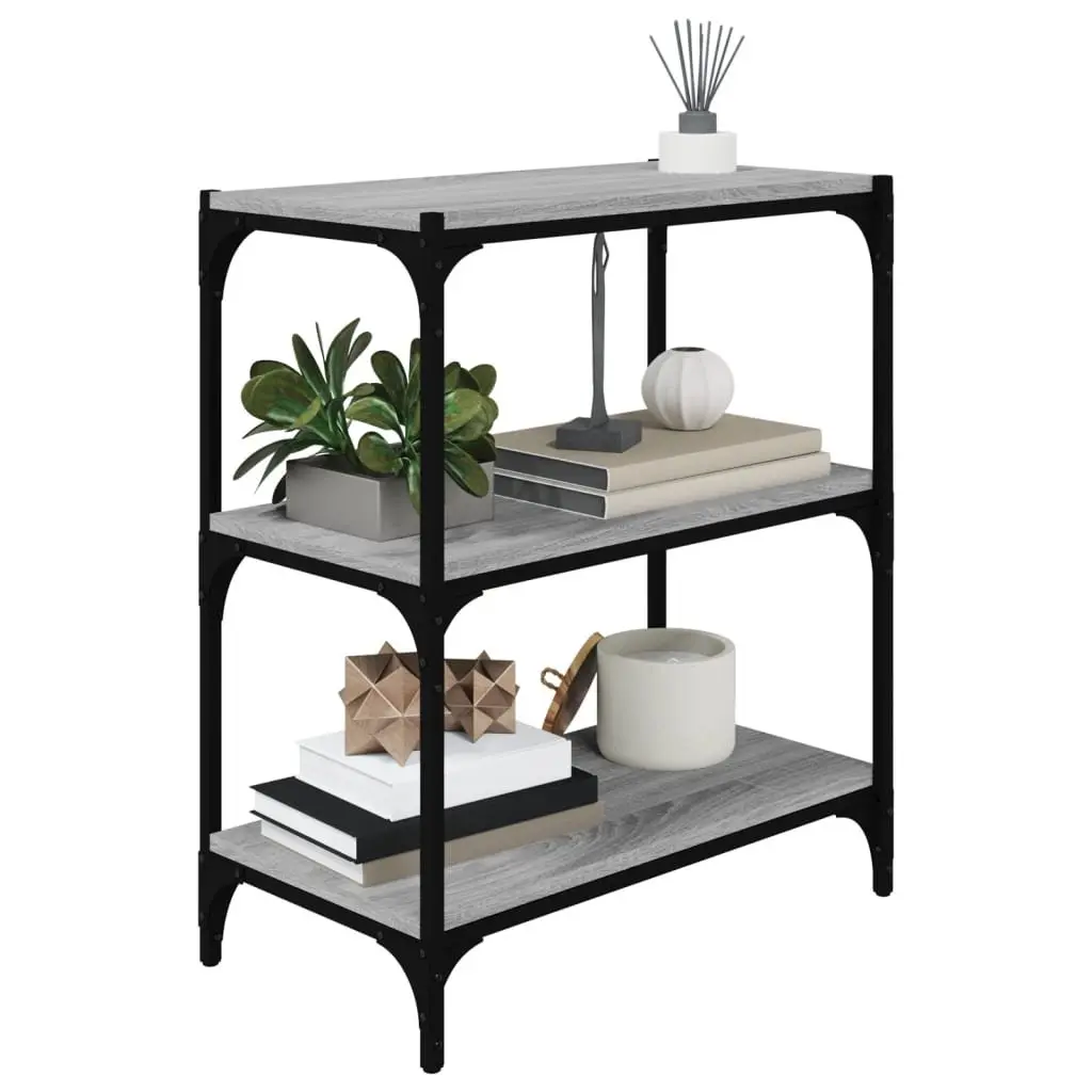 Book Cabinet Grey 3 Shelf Storage Shelving Unit Industrial Style Home Office