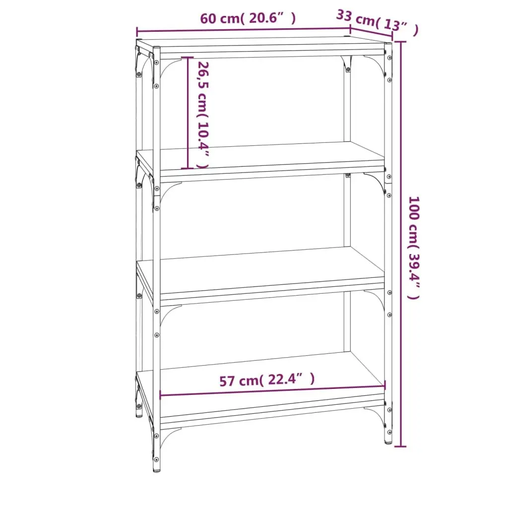 Book Cabinet Industrial Style 4 Shelves Brown Storage Organiser