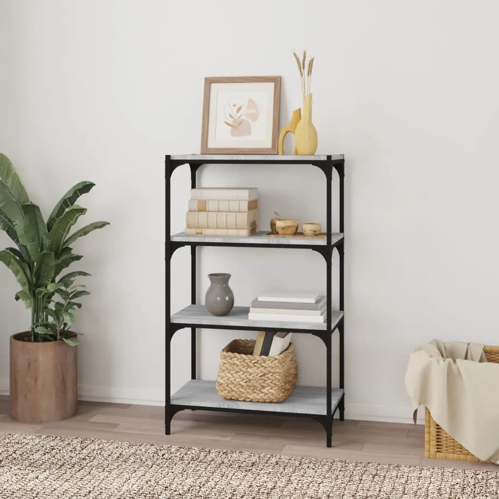 Book Cabinet Industrial Style Grey 60x33x100cm 4 Shelves Storage Shelf