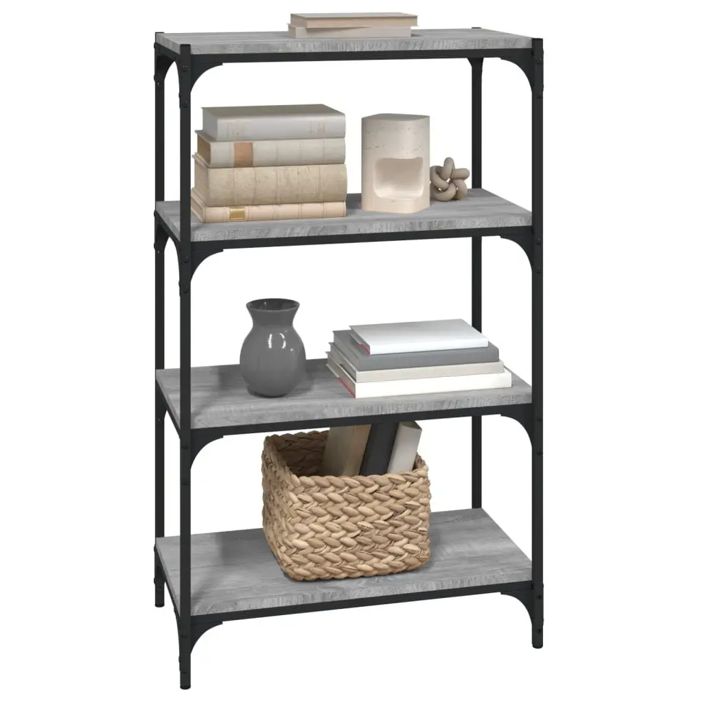 Book Cabinet Industrial Style Grey 60x33x100cm 4 Shelves Storage Shelf