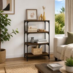 Your New Brown Oak Book Cabinet Awaits - 4 Shelves Included