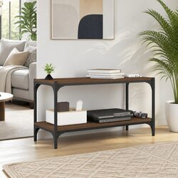 TV Cabinet Brown Oak 80x33x41cm with 2 Shelves Living Room Storage Unit