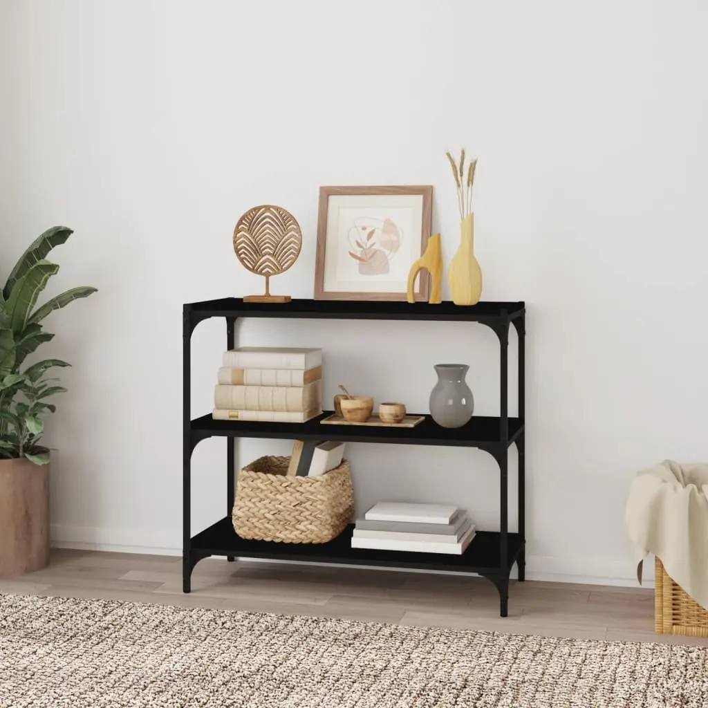 Black Book Cabinet with Steel and Wood Shelving