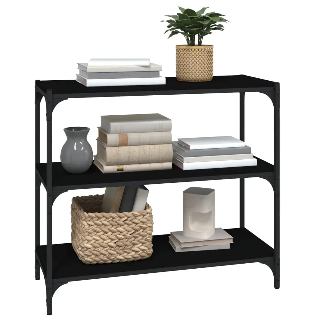 Black Book Cabinet with Steel and Wood Shelving