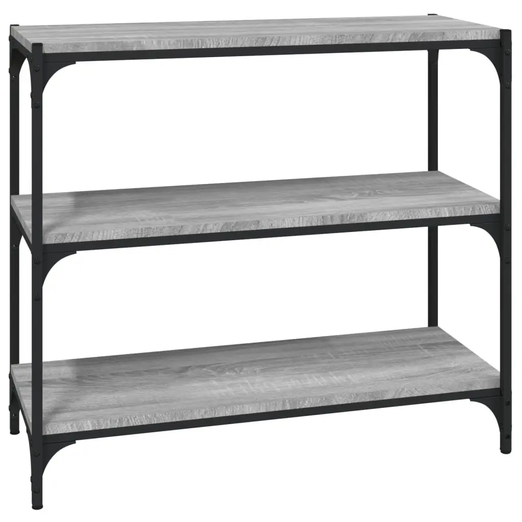 Book Cabinet with 3 Shelves Grey Engineered Wood Steel Frame Industrial Storage
