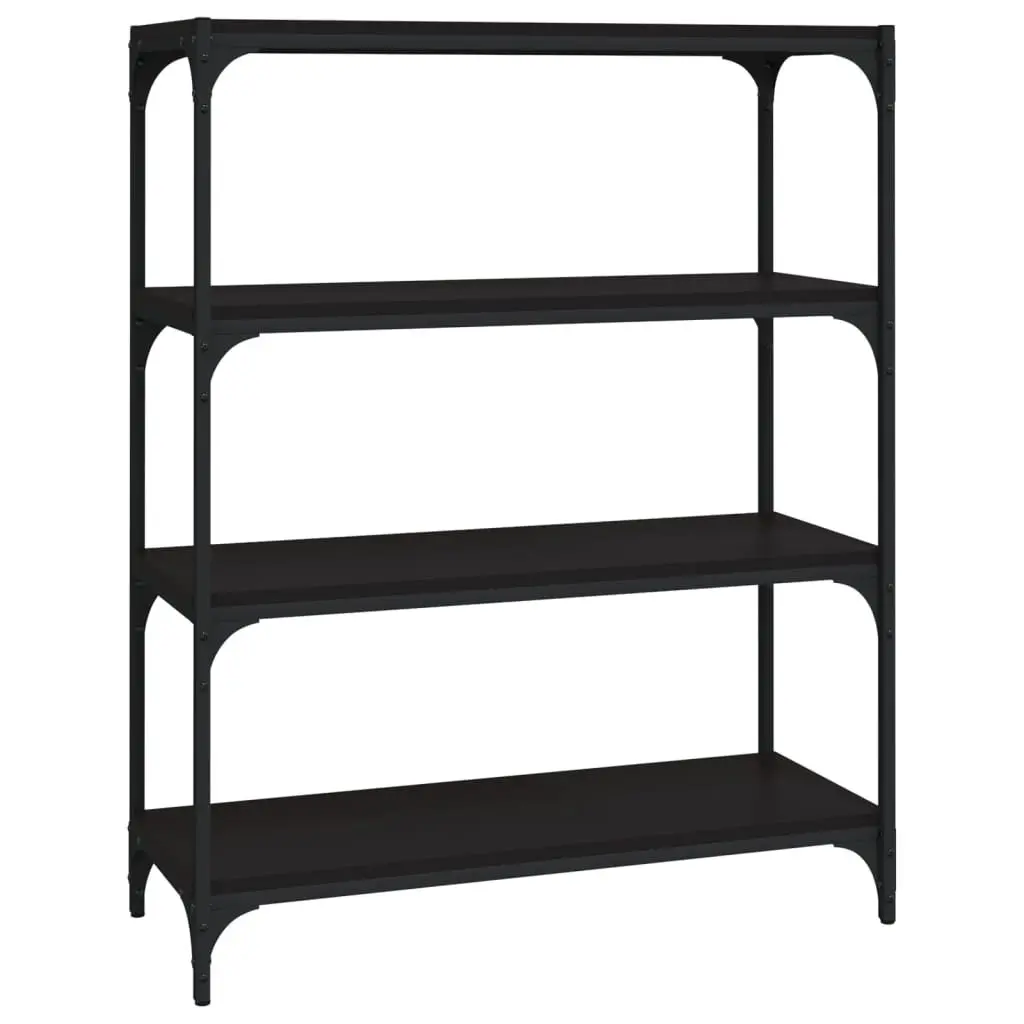 Book Cabinet Industrial Style Black 80x33x100cm 4 Shelf Storage Organiser