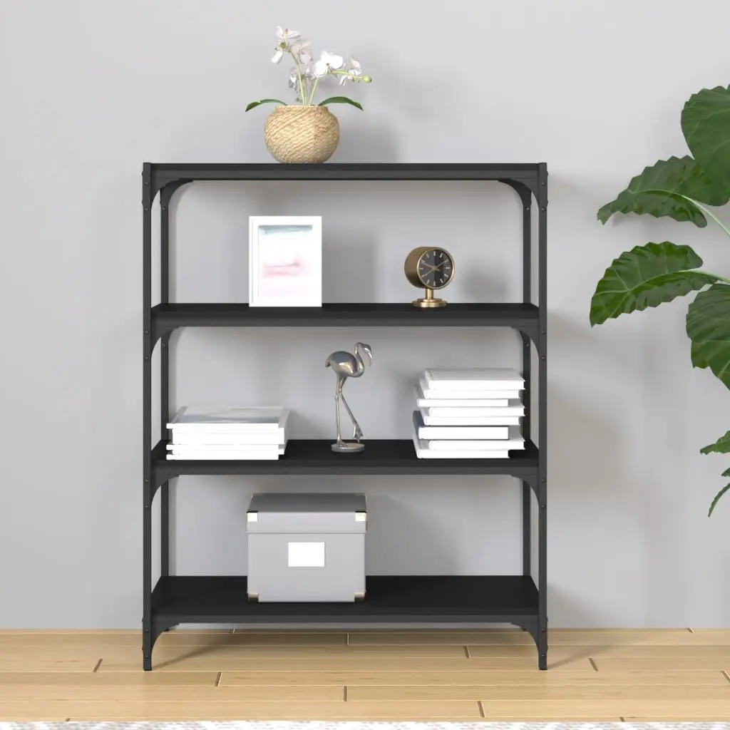 Book Cabinet Industrial Style Black 80x33x100cm 4 Shelf Storage Organiser