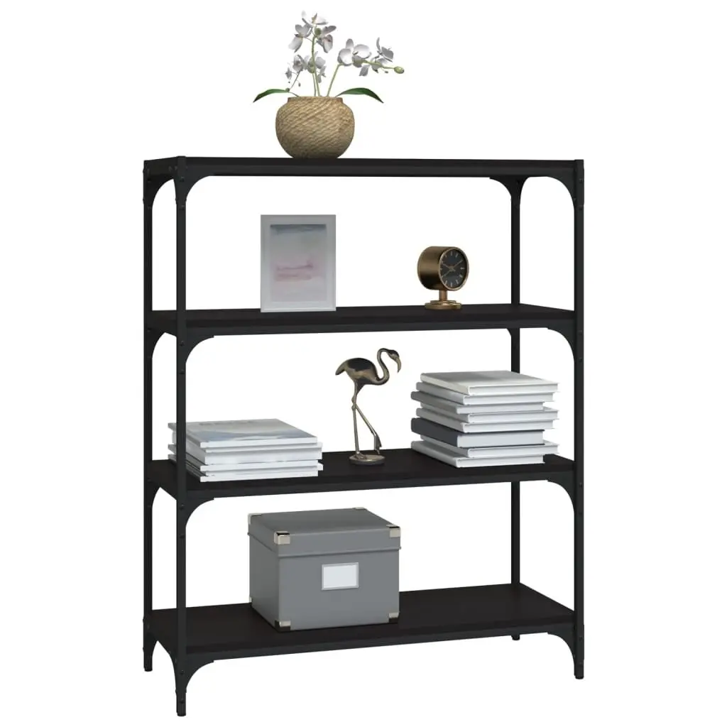 Book Cabinet Industrial Style Black 80x33x100cm 4 Shelf Storage Organiser