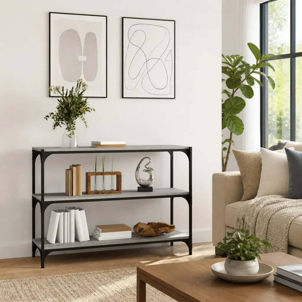 Book Cabinet Grey Industrial Style 100x33x70.5cm Storage Shelving Unit