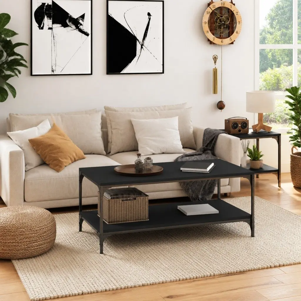 Coffee Table Black Industrial Style Engineered Wood 100 x 50 x 40 cm