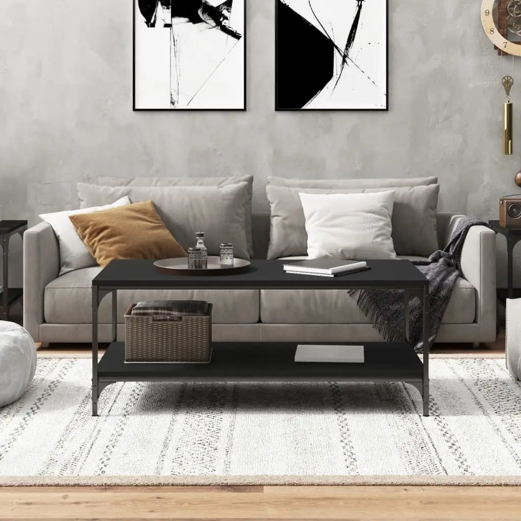 Coffee Table Black Industrial Style Engineered Wood 100 x 50 x 40 cm