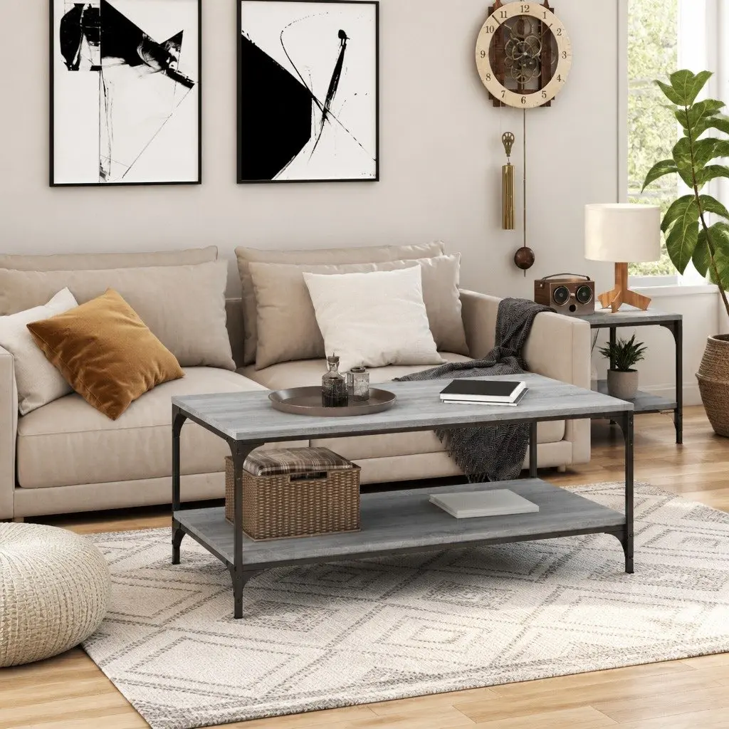 Coffee Table Grey Sonoma Engineered Wood Steel Frame 100x50x40 cm