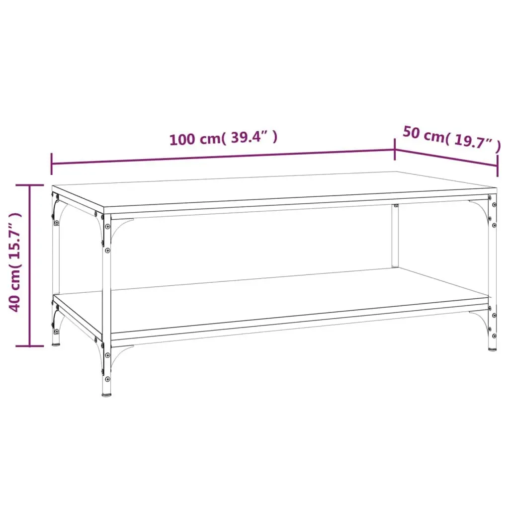 Coffee Table Grey Sonoma Engineered Wood Steel Frame 100x50x40 cm