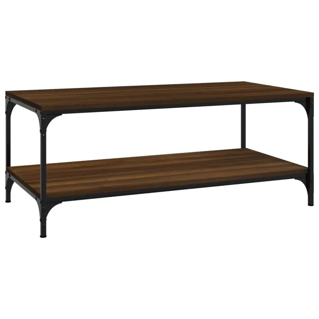 Brown Oak Coffee Table with Storage 80x50x40 cm Steel Frame for Living Room