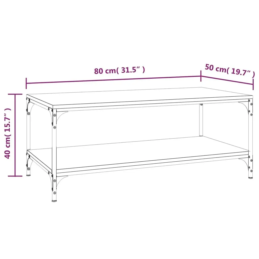 Brown Oak Coffee Table with Storage 80x50x40 cm Steel Frame for Living Room