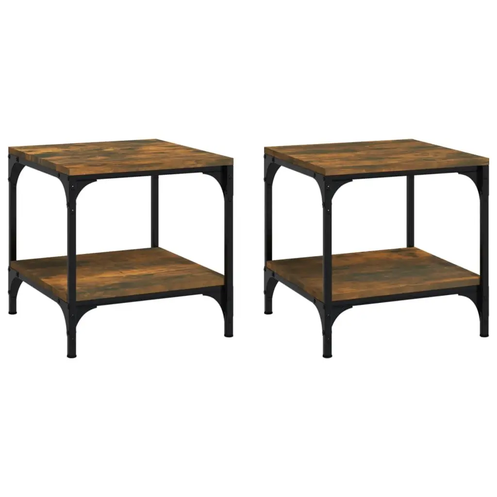 Side Tables 2 pcs Brown Engineered Wood Coffee Table with Steel Frame Storage