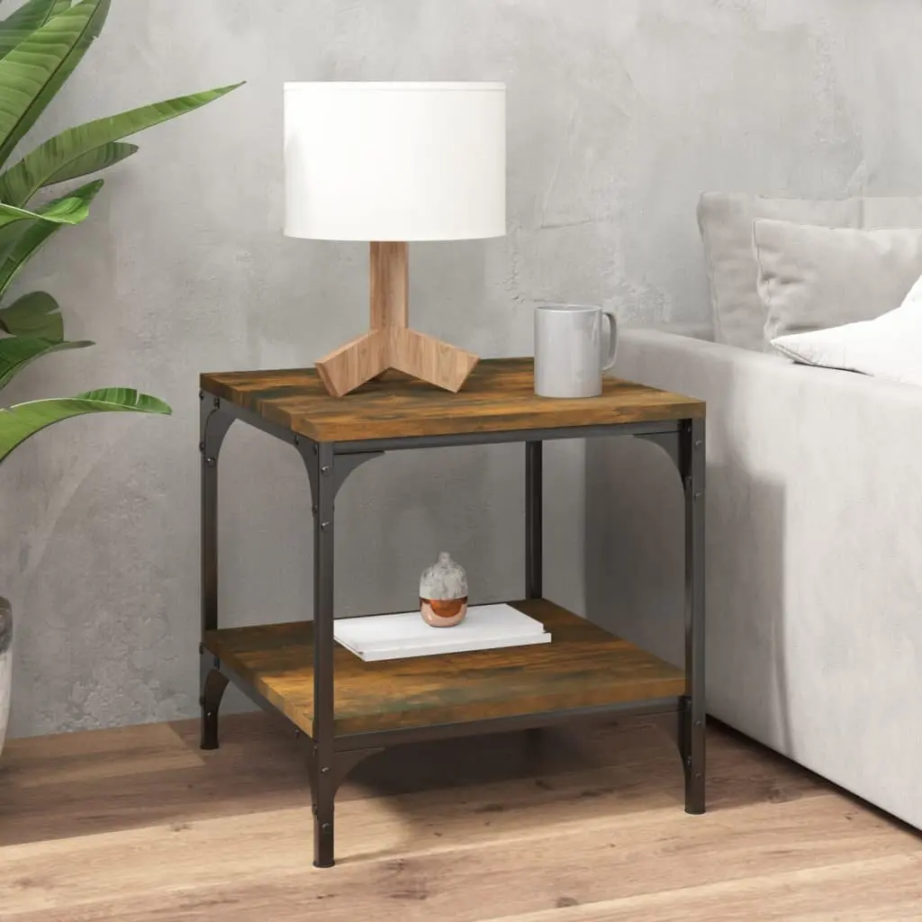 Side Tables 2 pcs Brown Engineered Wood Coffee Table with Steel Frame Storage