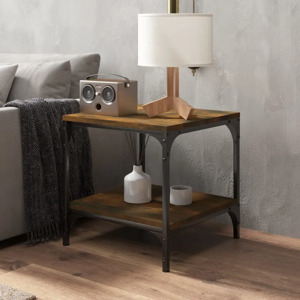 Side Tables 2 pcs Brown Engineered Wood Coffee Table with Steel Frame Storage