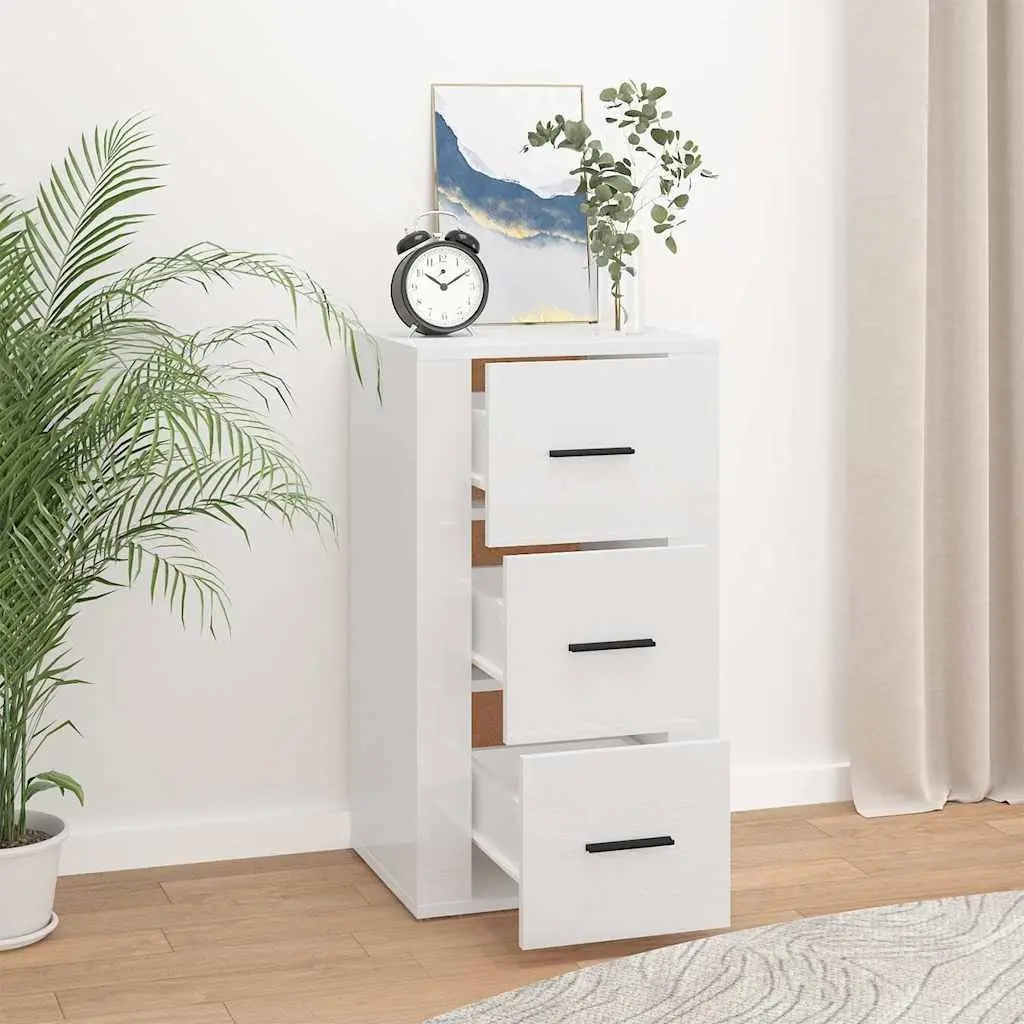 Storage Cabinet White High Gloss Engineered Wood 40x33x70cm with 3 Drawers
