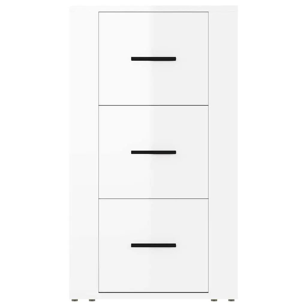 Storage Cabinet White High Gloss Engineered Wood 40x33x70cm with 3 Drawers