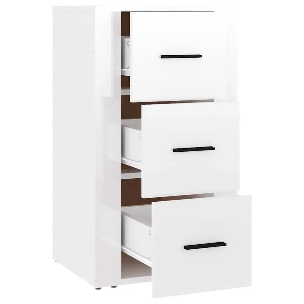 Storage Cabinet White High Gloss Engineered Wood 40x33x70cm with 3 Drawers