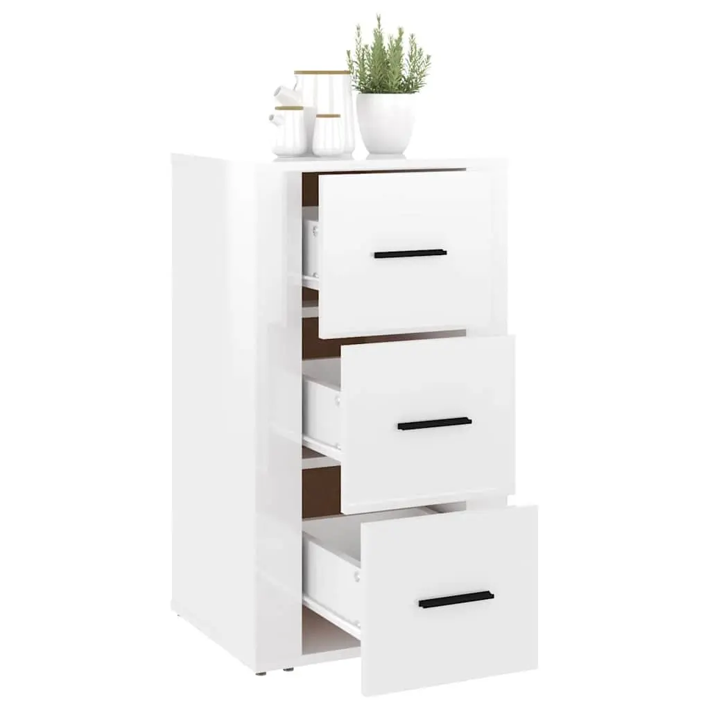 Storage Cabinet White High Gloss Engineered Wood 40x33x70cm with 3 Drawers