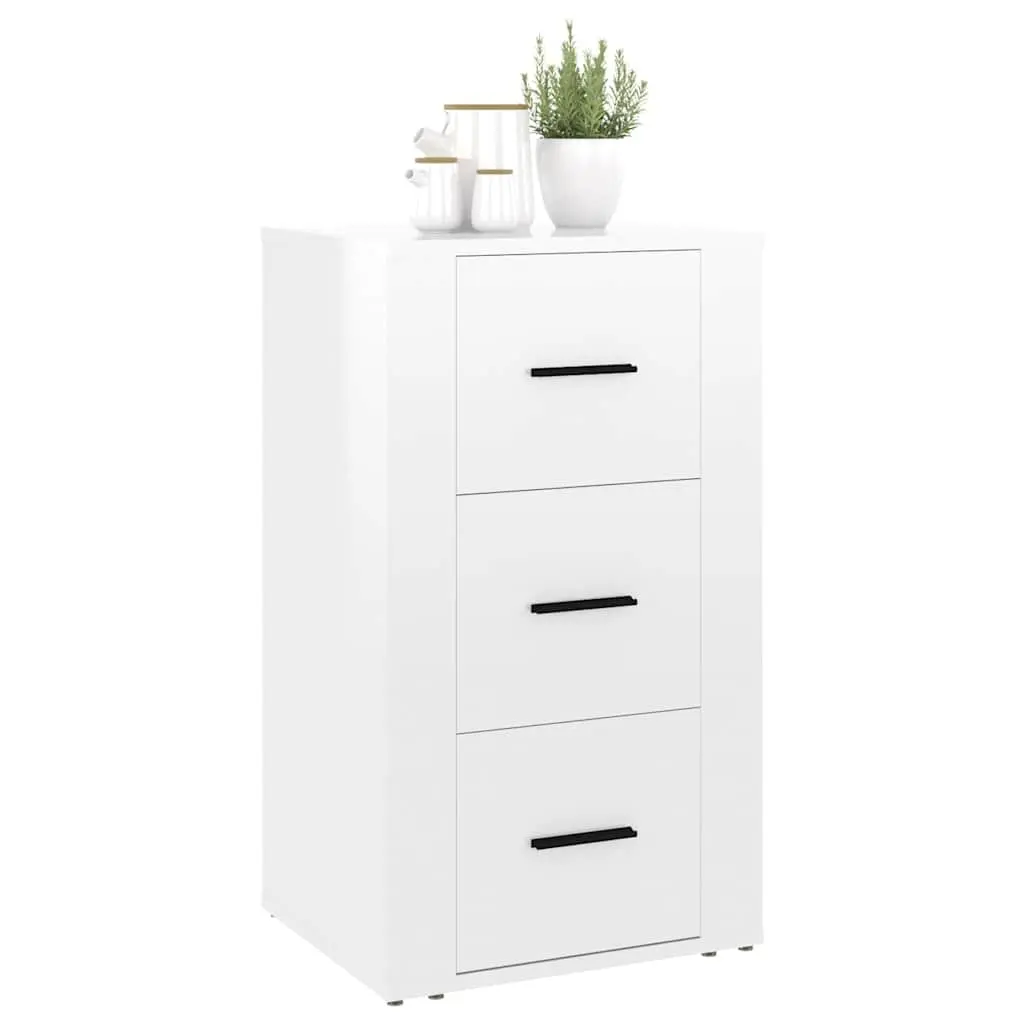 Storage Cabinet White High Gloss Engineered Wood 40x33x70cm with 3 Drawers