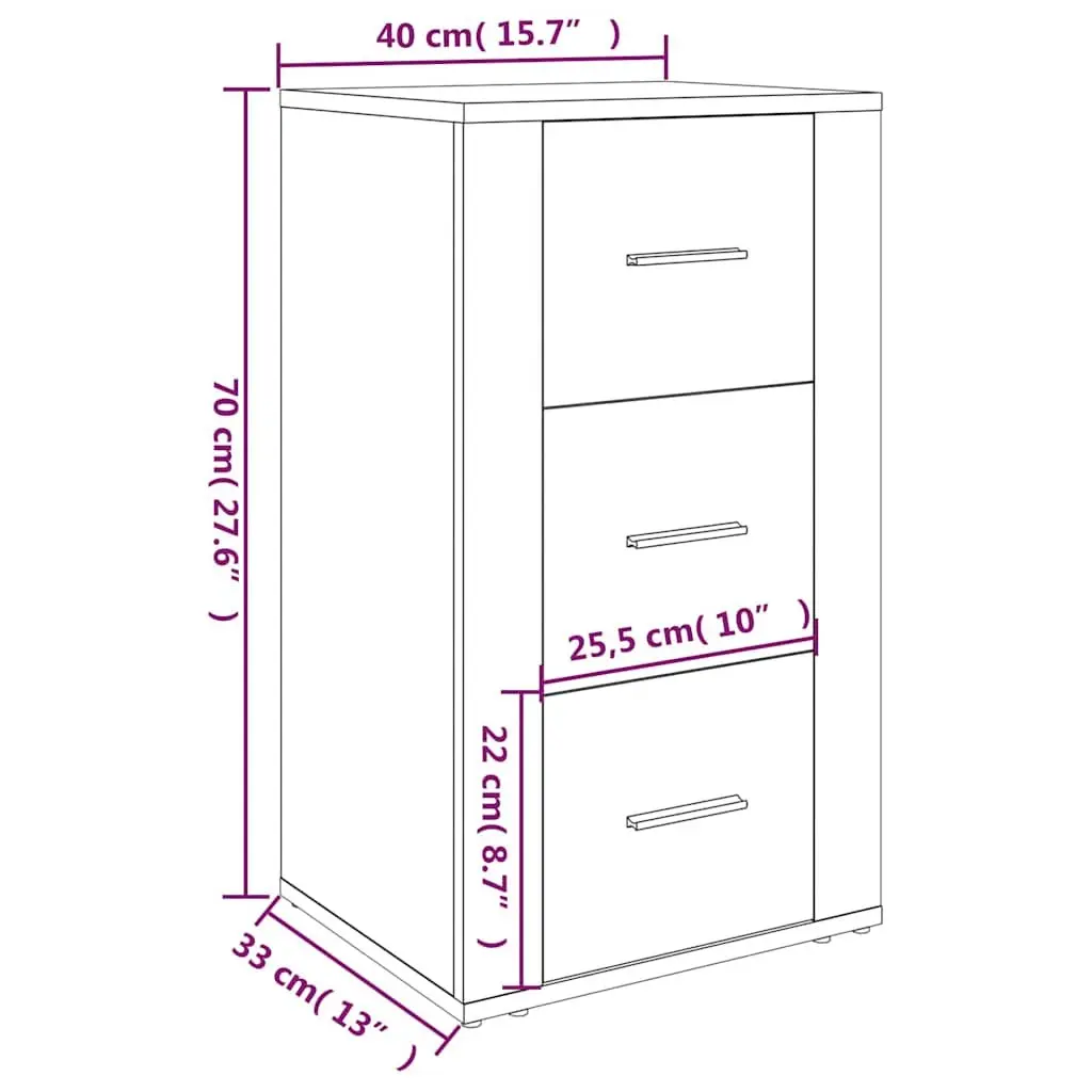 Storage Cabinet White High Gloss Engineered Wood 40x33x70cm with 3 Drawers