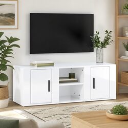Friendly High Gloss White TV Cabinet with 4 Storage Areas
