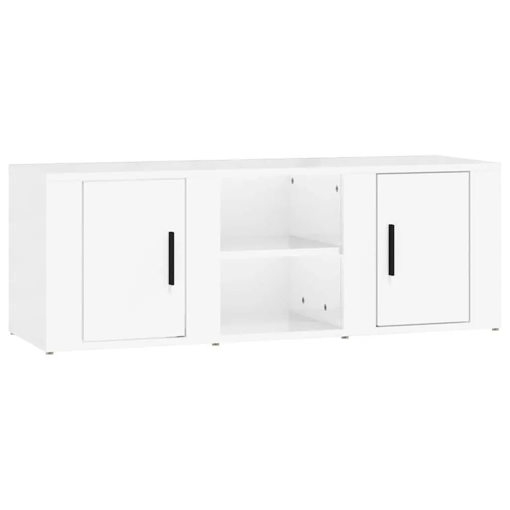 TV Cabinet High Gloss White Engineered Wood 4 Compartments