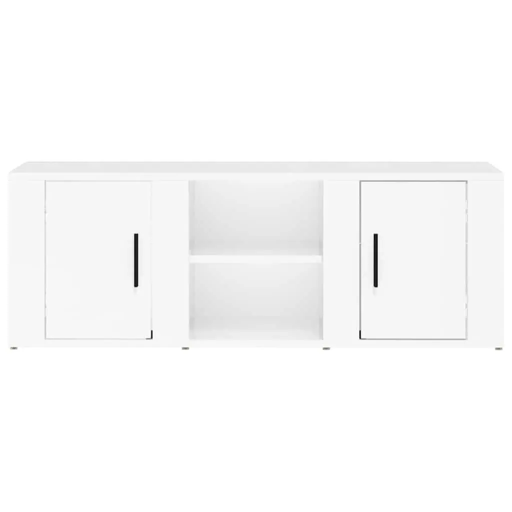 TV Cabinet High Gloss White Engineered Wood 4 Compartments