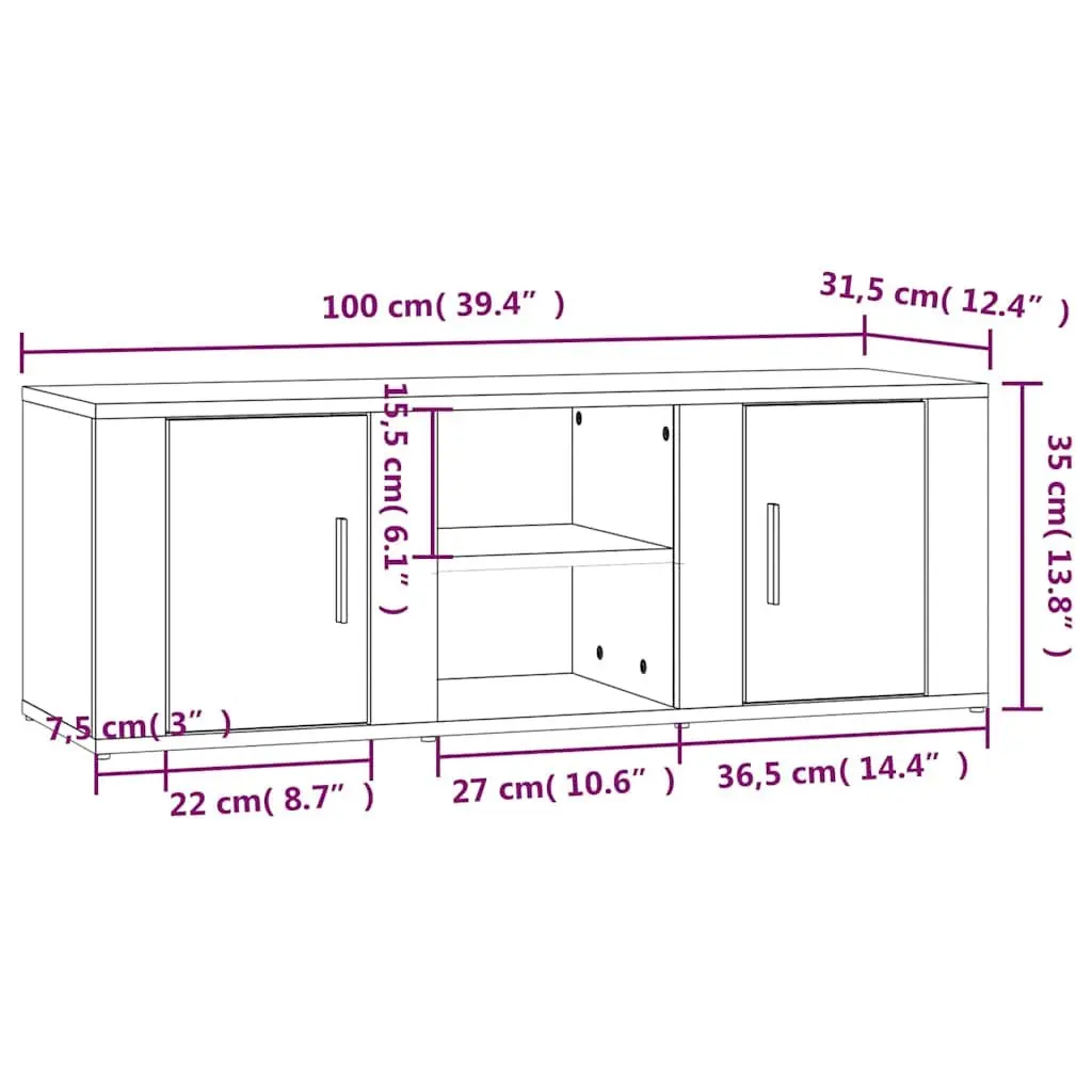 TV Cabinet High Gloss White Engineered Wood 4 Compartments