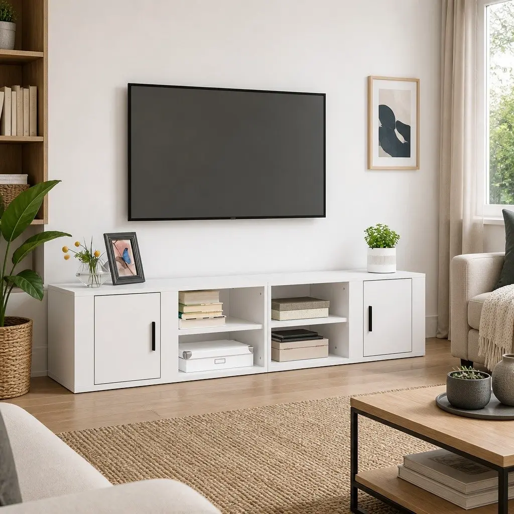 Media Storage Unit 2 Piece White Engineered Wood with Doors 80x31.5x36 cm TV Cabinet