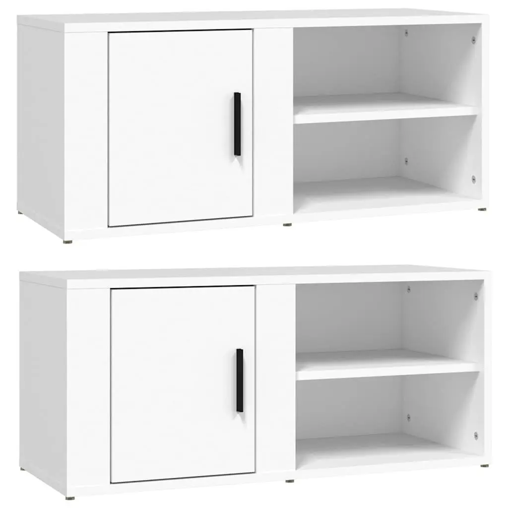 Media Storage Unit 2 Piece White Engineered Wood with Doors 80x31.5x36 cm TV Cabinet