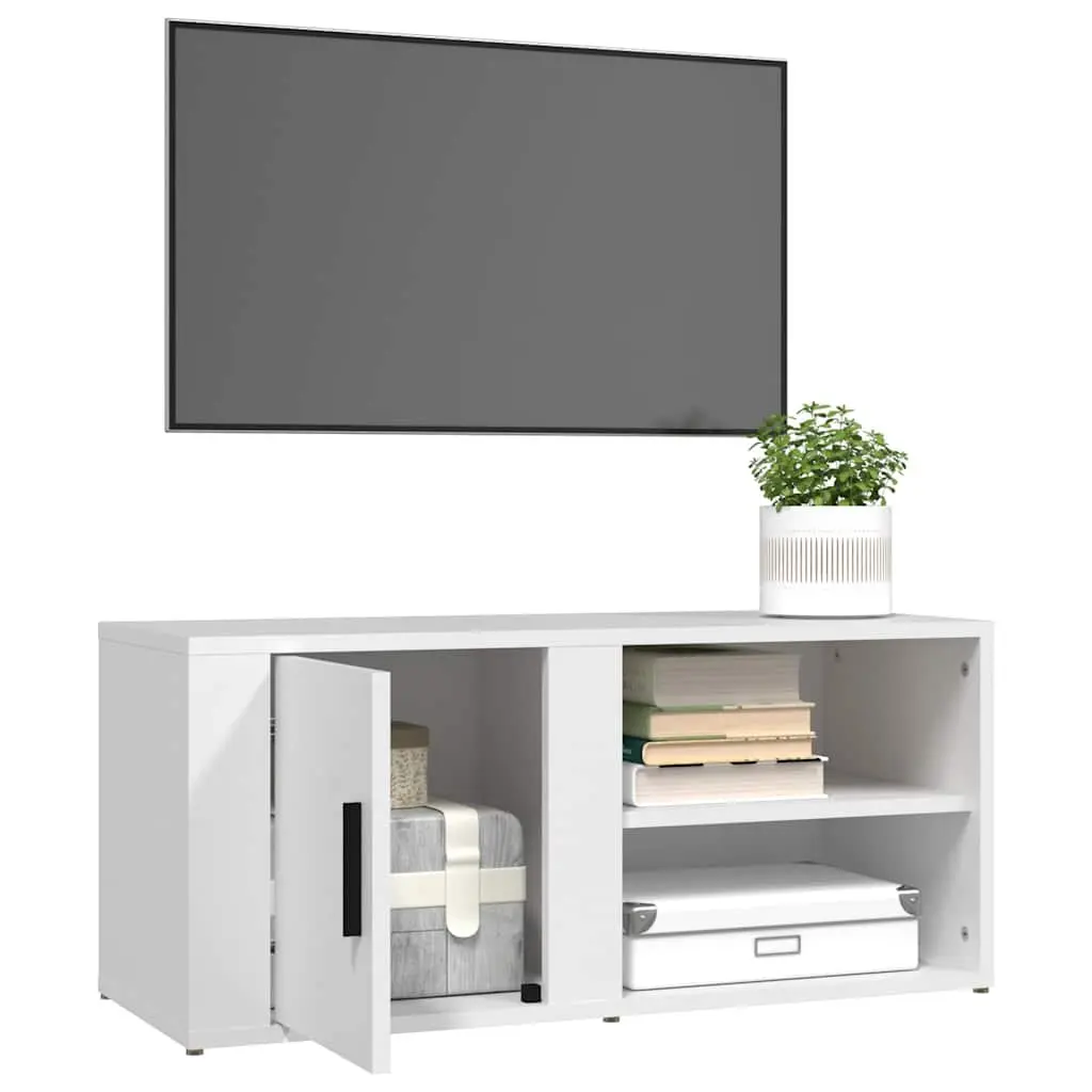 Media Storage Unit 2 Piece White Engineered Wood with Doors 80x31.5x36 cm TV Cabinet