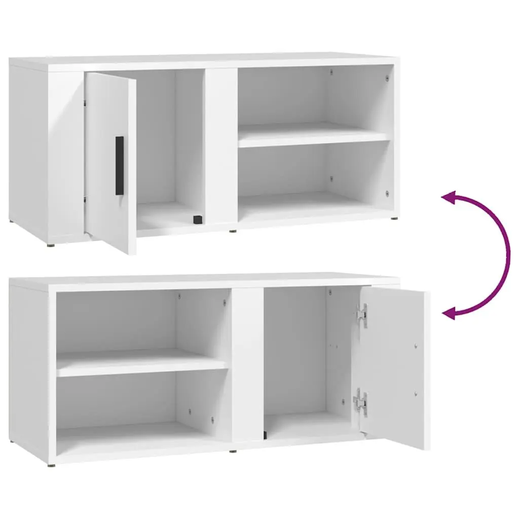Media Storage Unit 2 Piece White Engineered Wood with Doors 80x31.5x36 cm TV Cabinet
