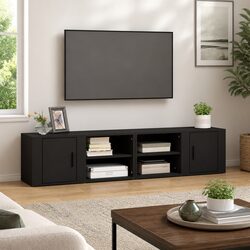 TV Cabinets 2 pcs Black 80x31.5x36 cm Media Storage Unit with Doors