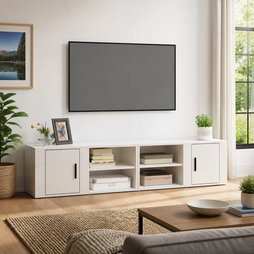 TV Cabinets High Gloss White 80x31.5x36 cm 2 pcs Media Storage Unit