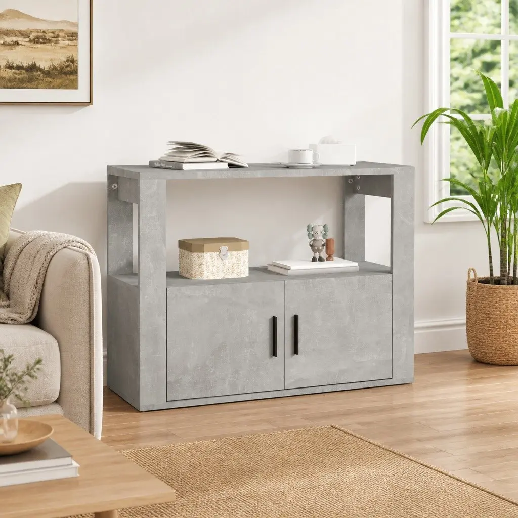 Sideboard Storage Cabinet Grey Engineered Wood Buffet Living Room Organiser 80 x 30 x 60 cm