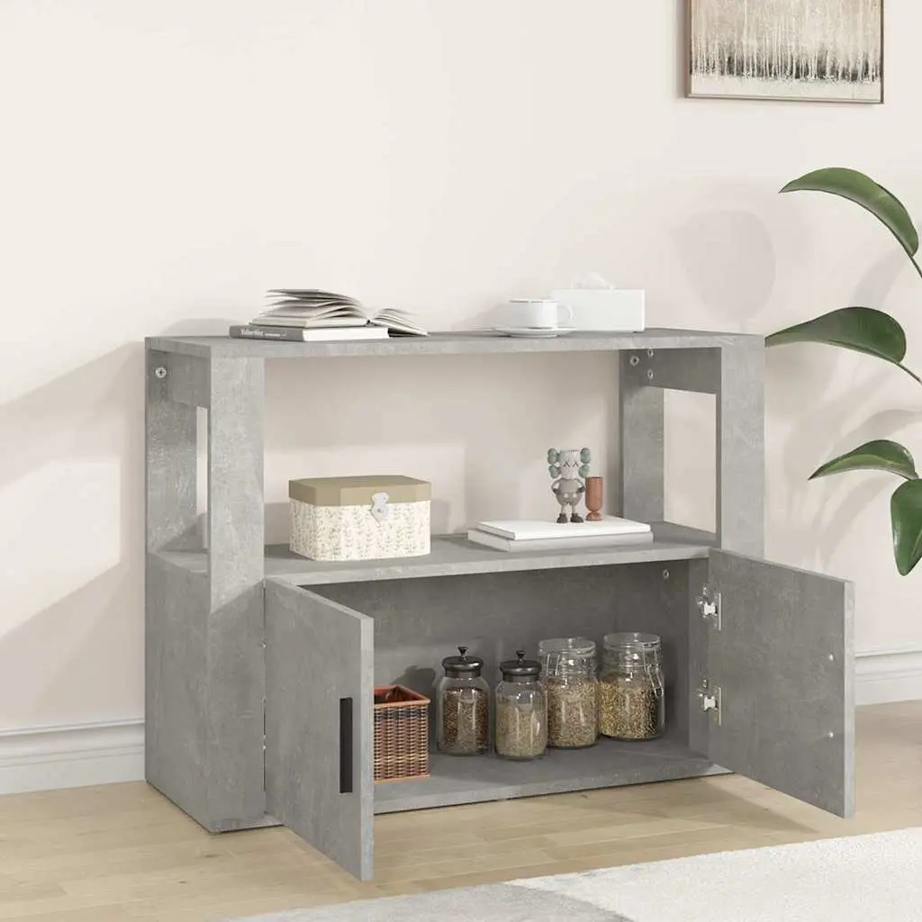 Sideboard Storage Cabinet Grey Engineered Wood Buffet Living Room Organiser 80 x 30 x 60 cm