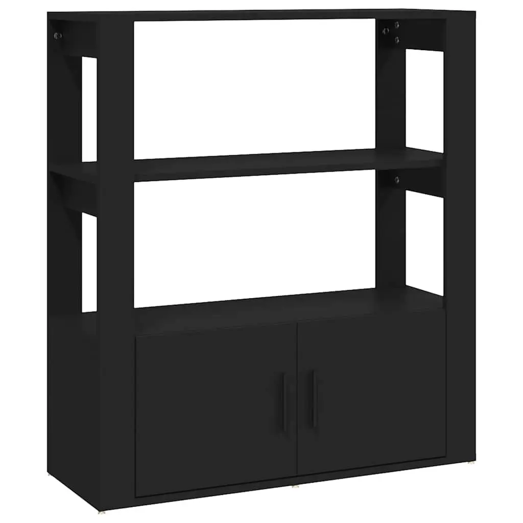 Sideboard Black Engineered Wood 80x30x90 cm Storage Cabinet with Shelves and Doors