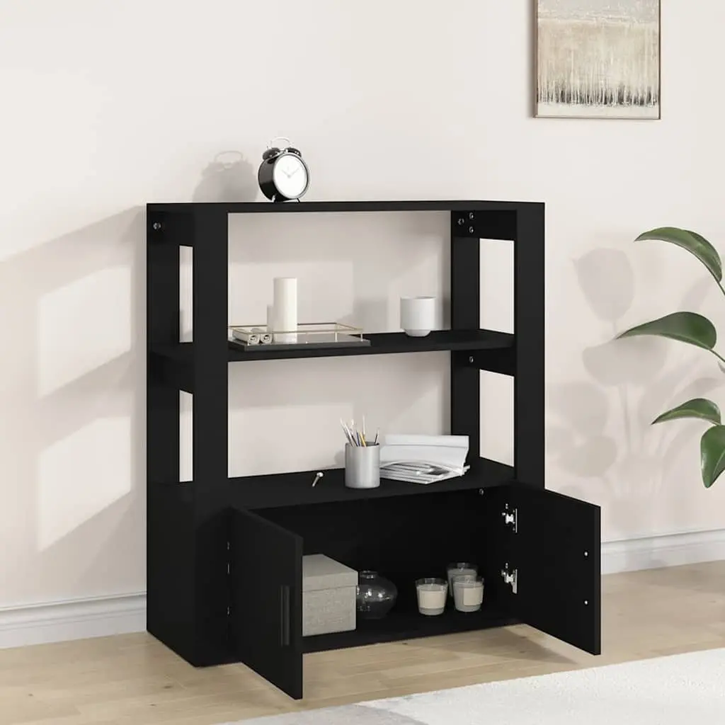 Sideboard Black Engineered Wood 80x30x90 cm Storage Cabinet with Shelves and Doors