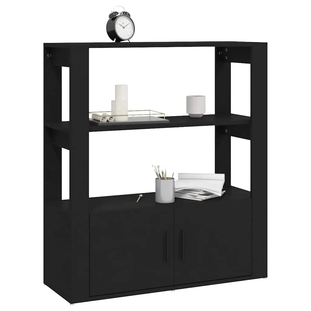 Sideboard Black Engineered Wood 80x30x90 cm Storage Cabinet with Shelves and Doors