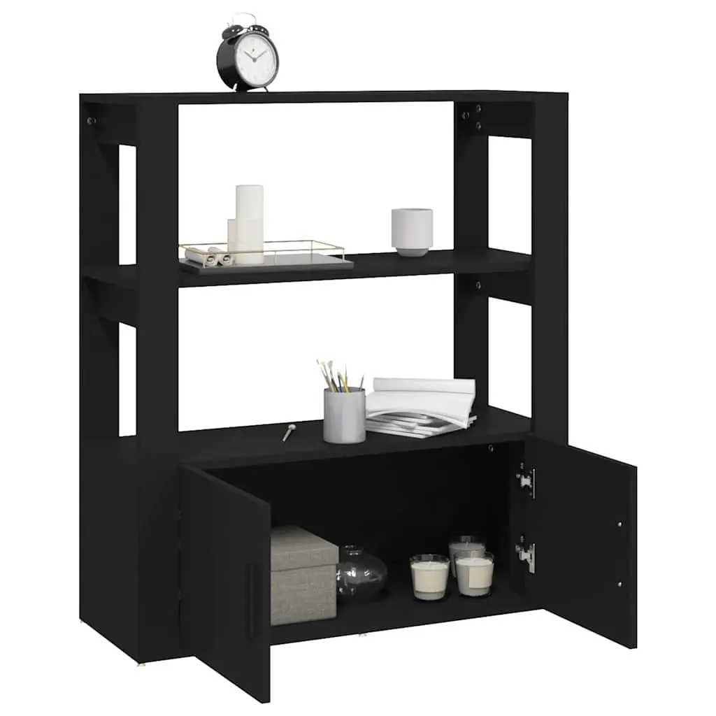 Sideboard Black Engineered Wood 80x30x90 cm Storage Cabinet with Shelves and Doors