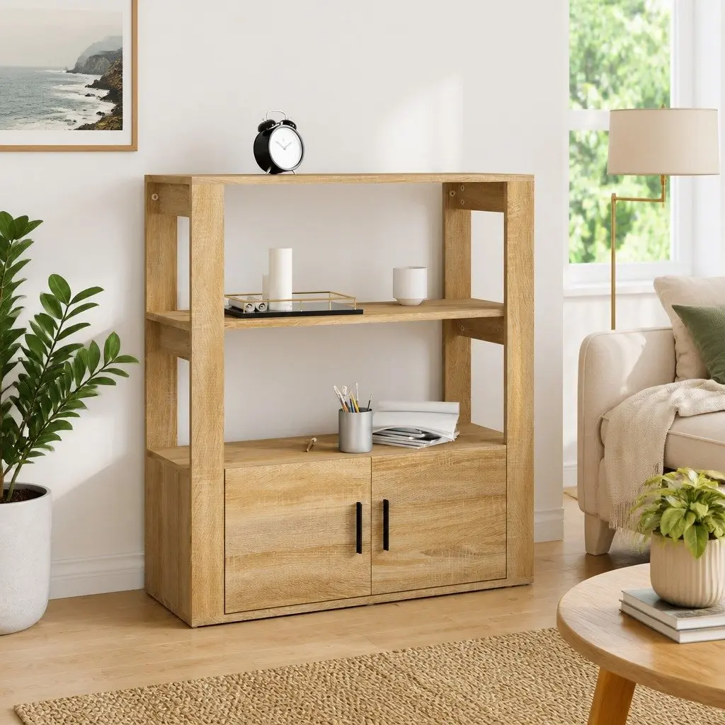 Sideboard Engineered Wood Storage Cabinet Brown 80W x 30D x 90H cm